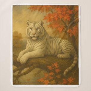 Cobertor Sherpa Tigre Branco de Outono – Tela de Arte Fina