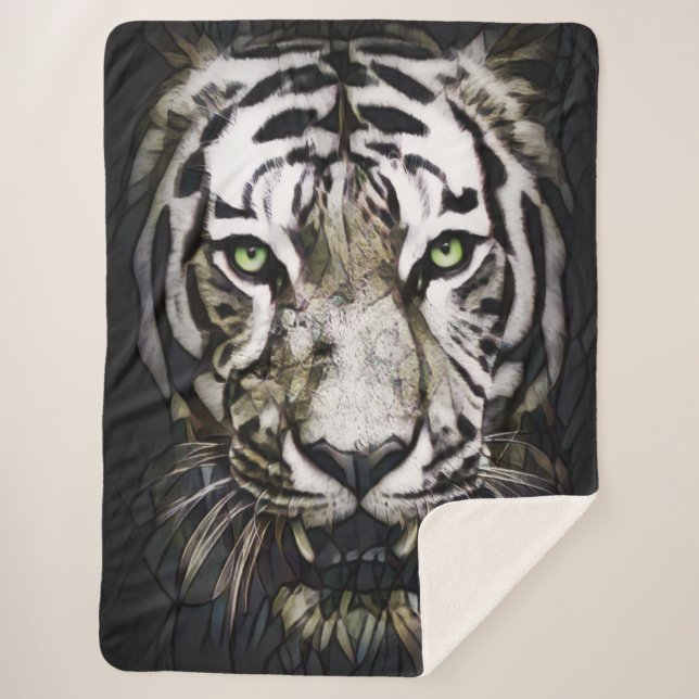 Cobertor Sherpa Tigre Branco de Vidro Estreitado (Frente)