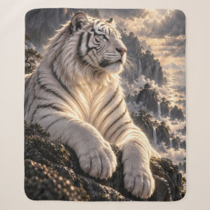 Cobertor Sherpa Tigre Branco nas Montanhas Nevadas – Vida Selvagem