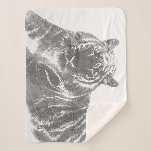 Cobertor Sherpa Tigre Preto e Branco (Frente)