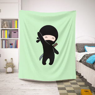 Cobertor Sherpa Tiny Happy Ninja sobre verde