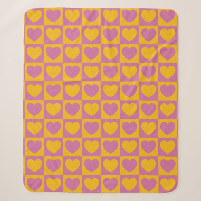 Cobertor Sherpa Tiny hearts chess grid seamless pattern. Cute litt (Frente)
