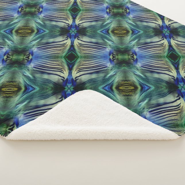Cobertor Sherpa Tiras transversais curvas, em verde e azul  (3/4)