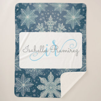 Cobertor Sherpa Tirinia Snowflake Pattern com Monograma e Nome
