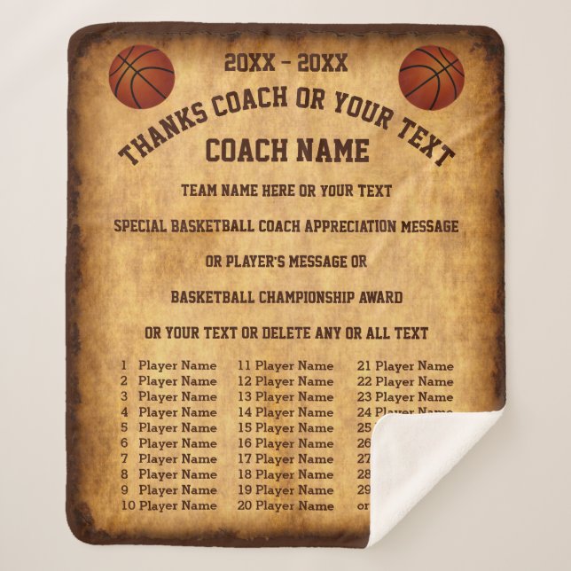 Cobertor Sherpa Todos os nomes dos jogadores no treinador de basqu (Frente)