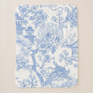 Cobertor Sherpa Toile de Chinoiserie Azul Dragão Flor de Cerejeira