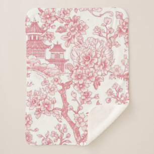 Cobertor Sherpa Toile de Chinoiserie Rosa Dragão Flor de Cerejeira