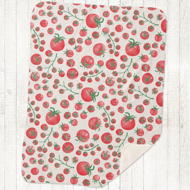 Cobertor Sherpa Tomato Watercolor Pattern (Fun Mediterranean summer watercolor tomato pattern sherpa blanket)