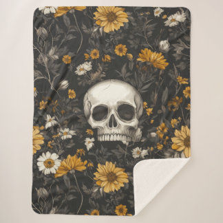 Cobertor Sherpa Totenkopf mit Blumen