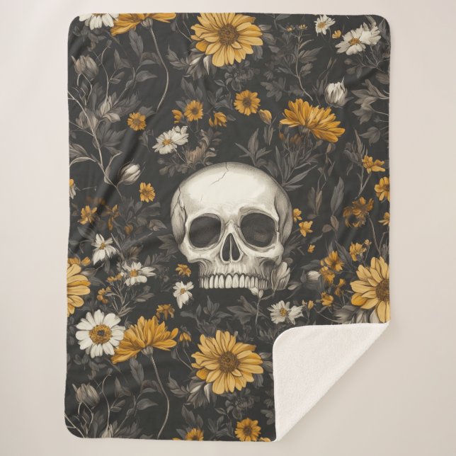 Cobertor Sherpa Totenkopf mit Blumen (Frente)