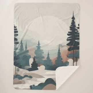 Cobertor Sherpa Trabalho de arte de Paisagem de Floresta de Boho