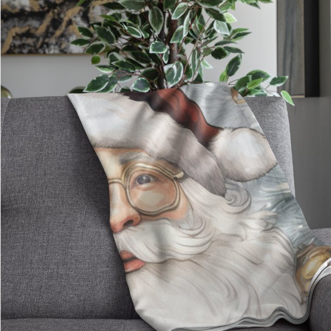 Cobertor Sherpa Trabalho de Relógio do Papai Noel Steampunk e Árvo (Cute watercolor steampunk Santa Claus sherpa blanket for the winter holiday decor and Christmas.)