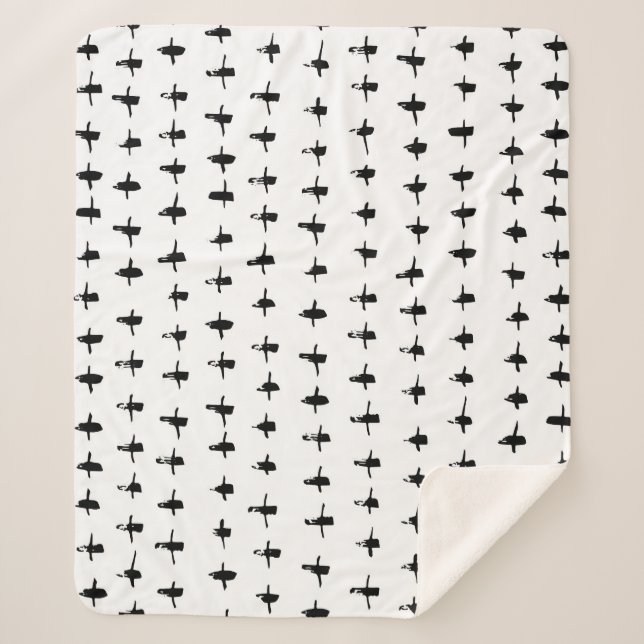 Cobertor Sherpa Traço Geométrico à Mão Preta (Frente)