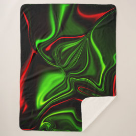 Cobertor Sherpa Traços curvos verdes e vermelhos sobre fundo verde