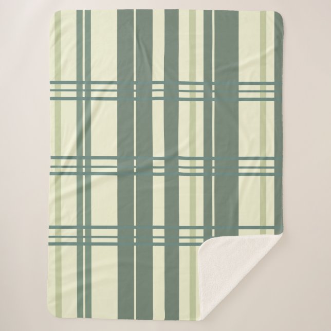 Cobertor Sherpa Traditional Plaid Green Teal Hues on Cream (Frente)