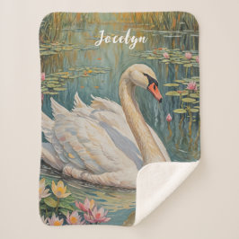 Cobertor Sherpa Tranquil Swan Serenade