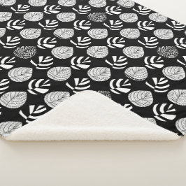 Cobertor Sherpa Transição de Folha para Peixe - Branco Preto