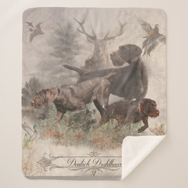 Cobertor Sherpa Travesseiro Exterior de Ponteiro Wirehaired Alemão (Frente)