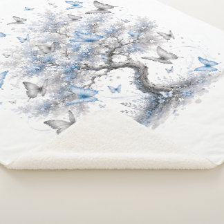 Cobertor Sherpa Tree of Life Blue Butterflies Sherpa Blanket
