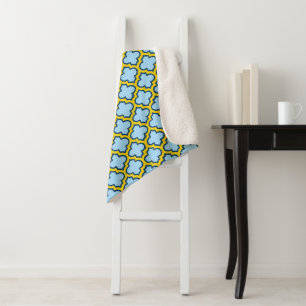 Cobertor Sherpa Trellis azul e amarela, lete, quatrefoil