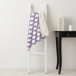 Cobertor Sherpa Trellis branca e roxa, lete, quatrefoil