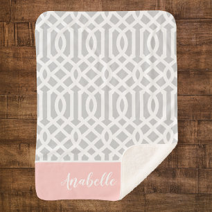 Cobertor Sherpa Trellis Monograma Rosa e Cinza Cores Editáveis