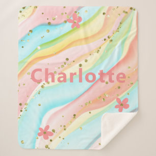 Cobertor Sherpa Trendy Modern Girly Glitter Floral Personalizado