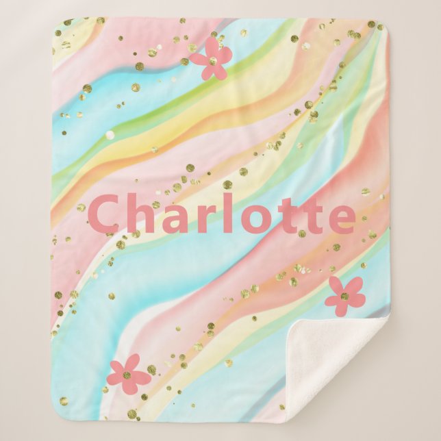 Cobertor Sherpa Trendy Modern Girly Glitter Floral Personalizado (Frente)