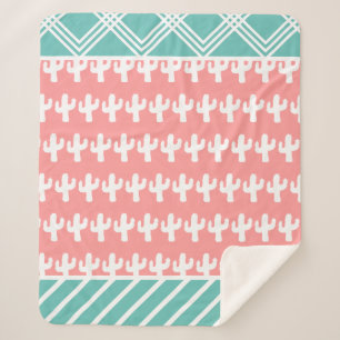 Cobertor Sherpa Trendy Modern White Cactus Silhuettes Teal e Rosa