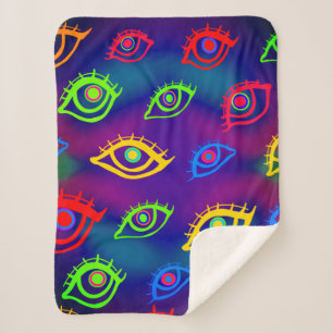 Cobertor Sherpa Trendy Neon Colorful Eyes Patterno