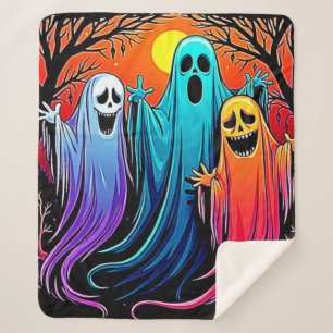 Cobertor Sherpa Três fantasmas fantasmas de Halloween Spooky Desig