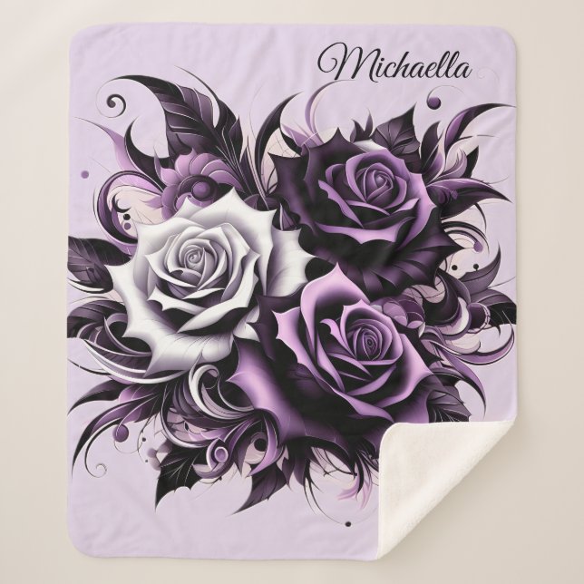 Cobertor Sherpa Três Rosas roxas (Frente)