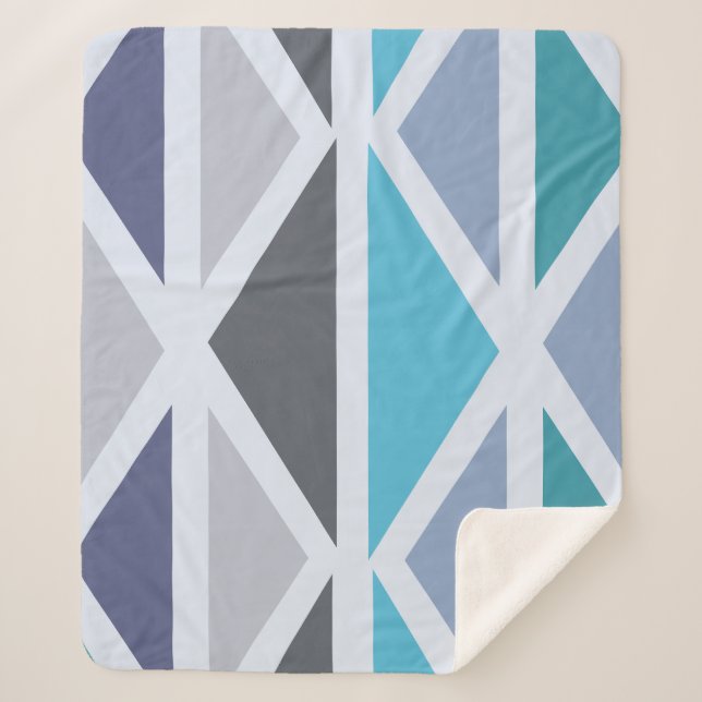 Cobertor Sherpa Triângulos de Arte Geométrica Cinzas de Turquesa (Frente)