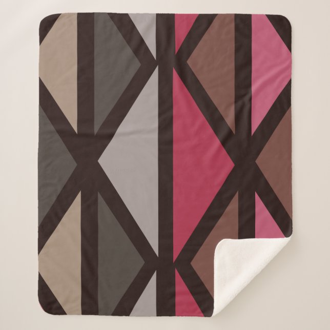 Cobertor Sherpa Triângulos de Arte Geométrica Retro Castanho Verme (Frente)