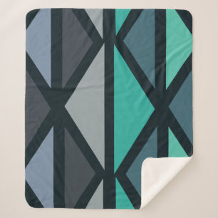 Cobertor Sherpa Triângulos de Arte Geométrica Retro Teal Preto
