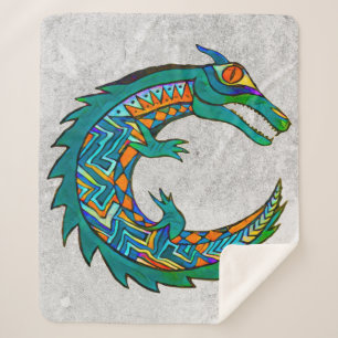 Cobertor Sherpa Tribal Alligator Art