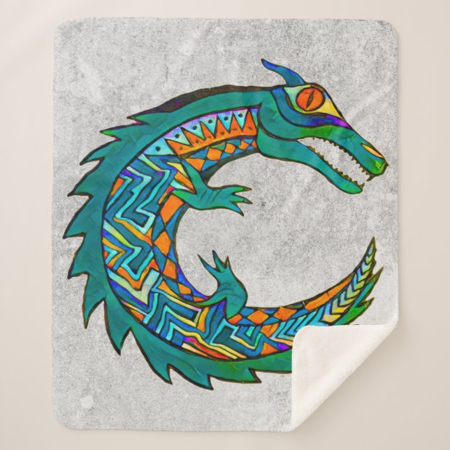 Cobertor Sherpa Tribal Alligator Art (Frente)
