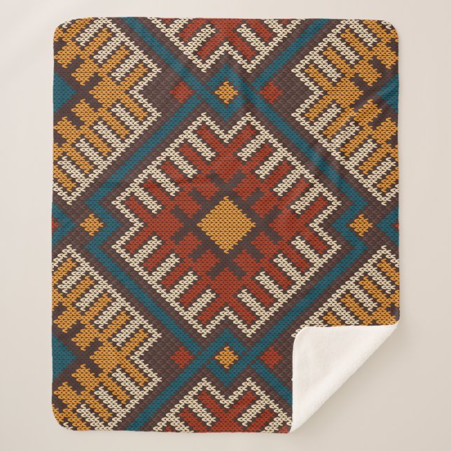 Cobertor Sherpa Tribal Aztec, padrão de lã tricotada. (Frente)