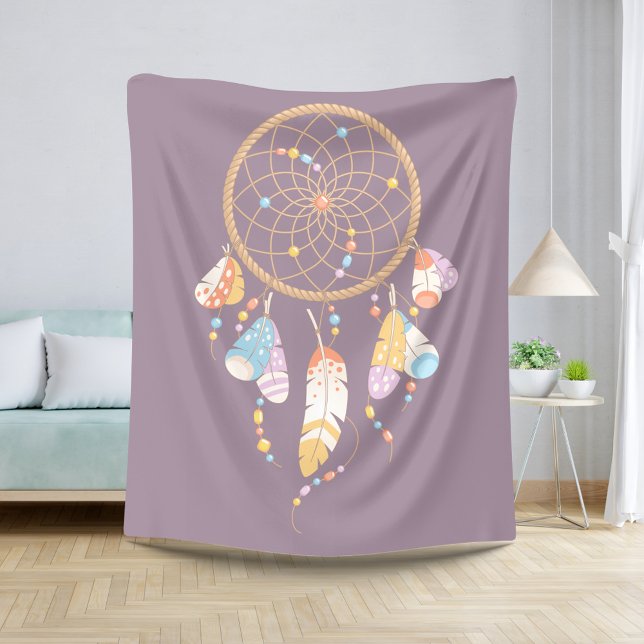 Cobertor Sherpa Tribal Boho Dreamcatcher em Roxo (Criador carregado)