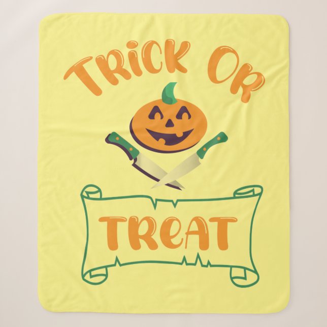Cobertor Sherpa Trick or treat ossos cruzados rosto de abóbora de  (Frente)