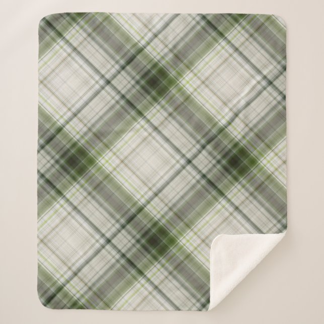 Cobertor Sherpa Trillios brancos, Xadrez verde e branca (Frente)
