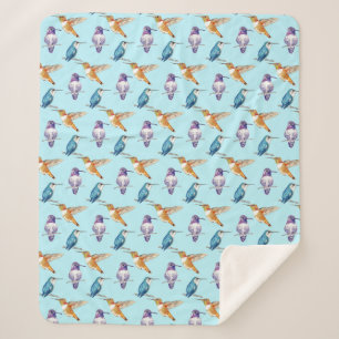 Cobertor Sherpa Trio de Aves Hummingaves com Fundo Aqua