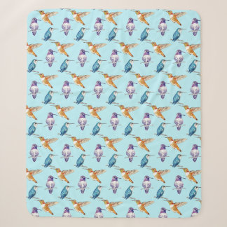 Cobertor Sherpa Trio de Aves Hummingaves com Fundo Aqua