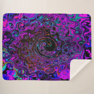 Cobertor Sherpa Trippy Black and Magenta Retro Liquid Swirl