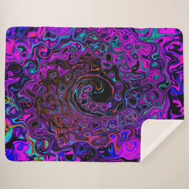 Cobertor Sherpa Trippy Black and Magenta Retro Liquid Swirl (Frente (Horizontal))