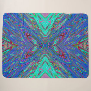 Cobertor Sherpa Trippy Retro Blue and Red Abstract Butterfly
