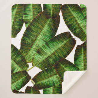 Cobertor Sherpa Tropical banana leaves, jungle leaf seamless flora