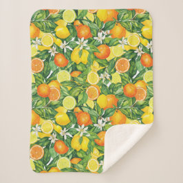 Cobertor Sherpa Tropical Citrus Medley Watercolor Pattern