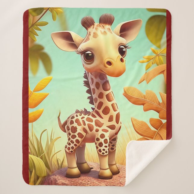 Cobertor Sherpa Tropical Cute Baby Giraffe Cartoon-37560 (Frente)