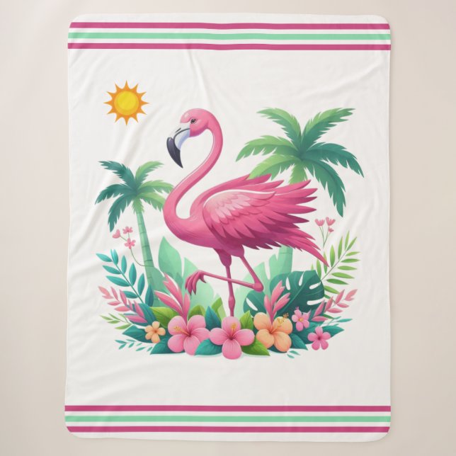 Cobertor Sherpa Tropical/Flórida rosa flamingo (Frente)